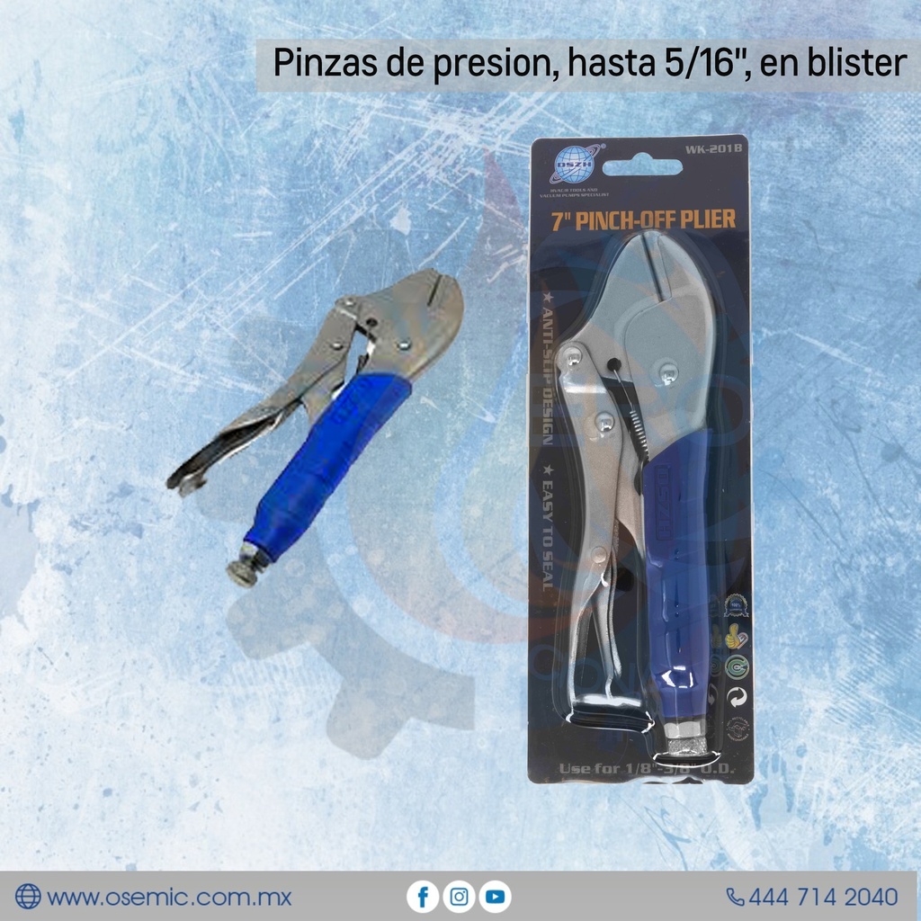 Pinzas de presion, hasta 5/16", en blister