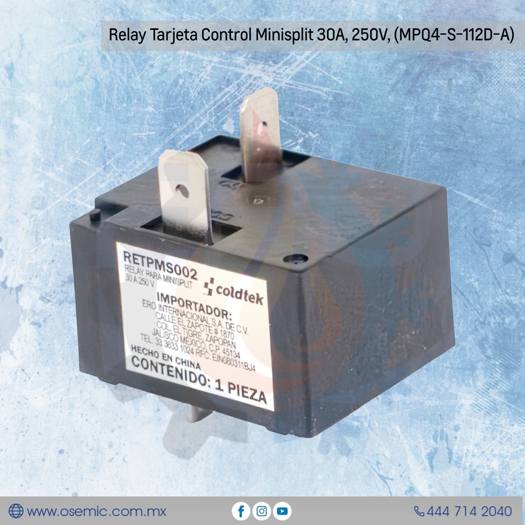 Relay Tarjeta Control Minisplit 30A, 250V, (MPQ4-S-112D-A)