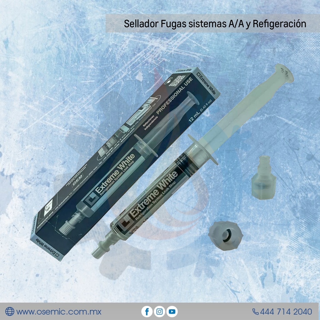 Sellador Fugas sistemas A/A y Refigeración, 12 ml,  EXTREME WHITE, incluye 1 adaptador ATREAA001 (1/4),  TR1156.L.J1.S2 ERRECOM (SUSTITUYE A slfgaa007N) SEWR600