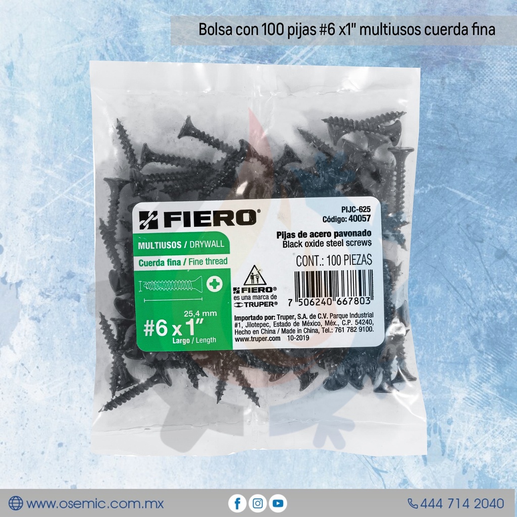 Bolsa con 100 pijas #6 x1" multiusos cuerda fina