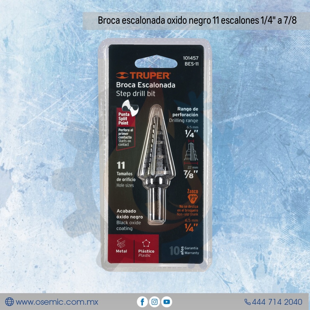 Broca escalonada oxido negro 11 escalones 1/4" a 7/8"