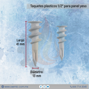Bolsa c/20 taquetes plasticos 1/2" p/panel yeso 