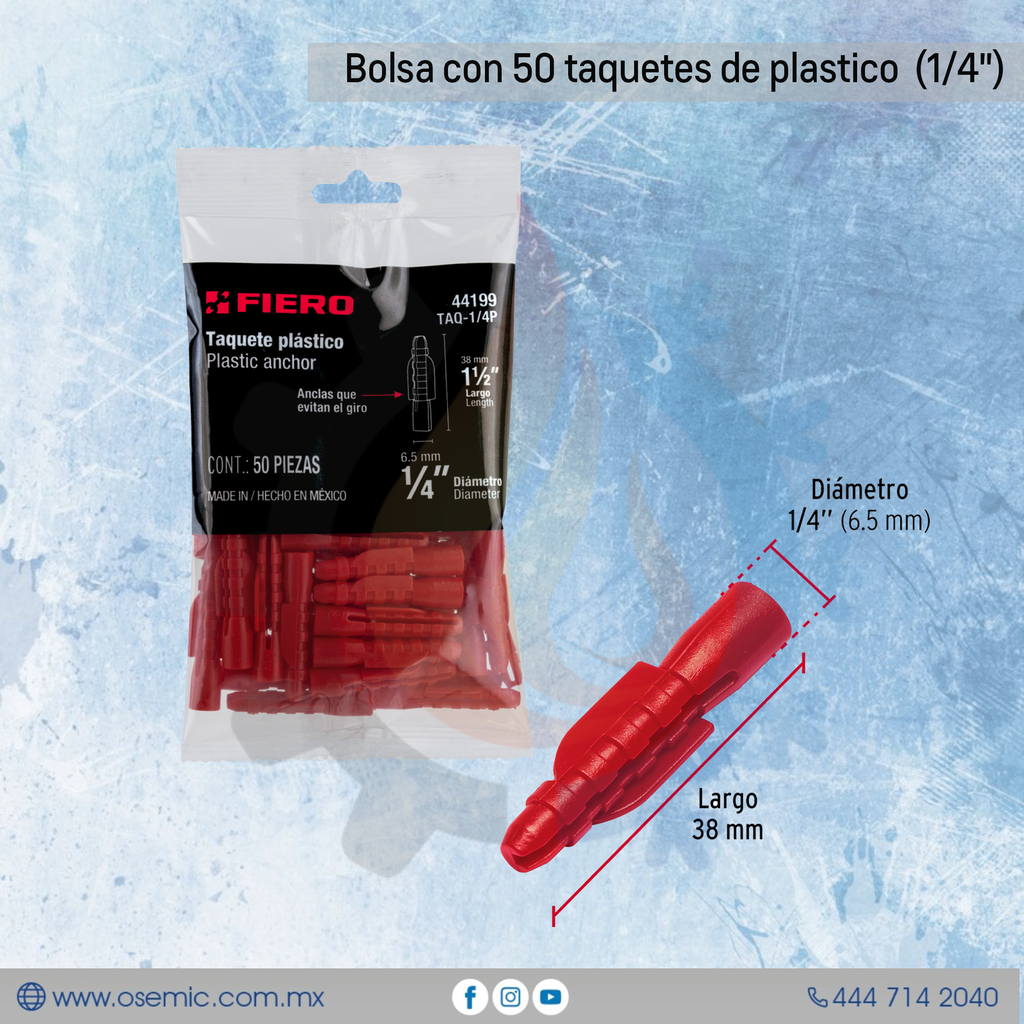 Bolsa con 50 taquetes de plastico 