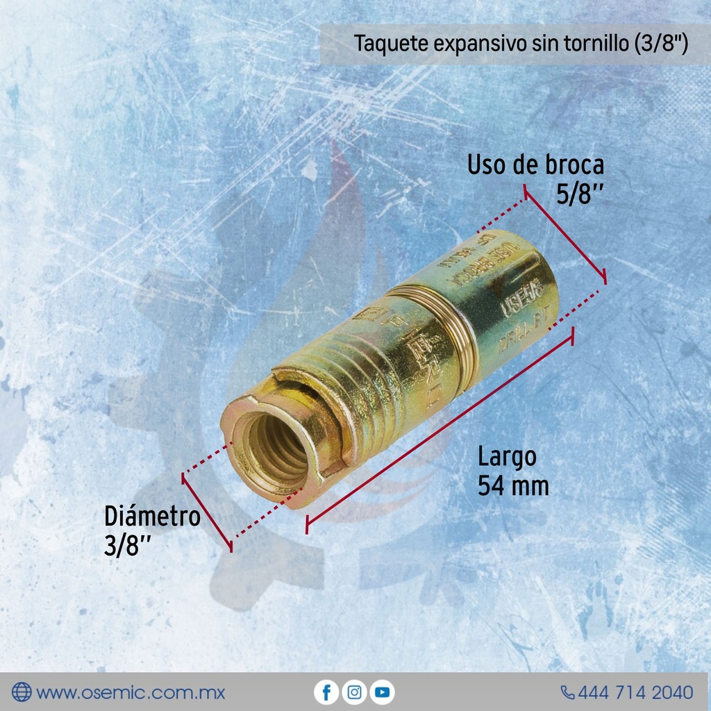 Taquete expansivo sin tornillo