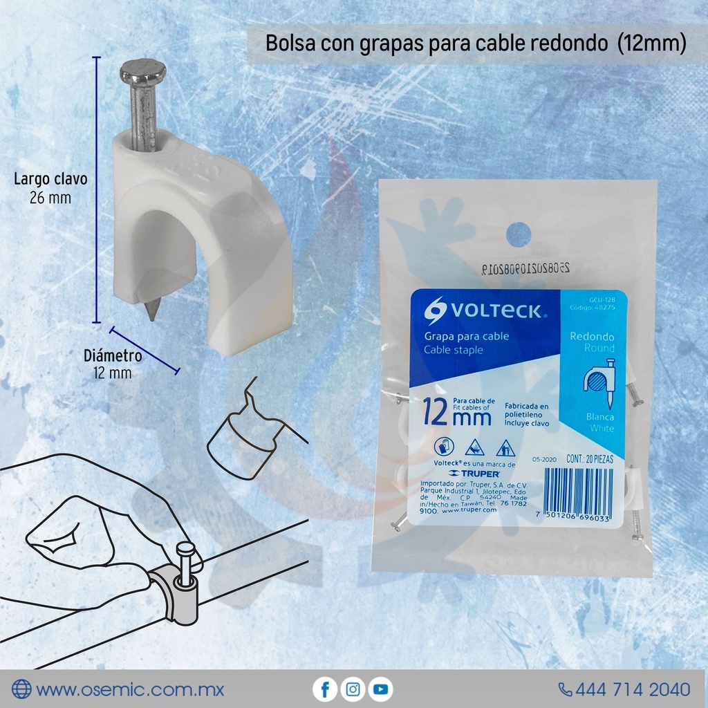 Bolsa con grapas para cable redondo 