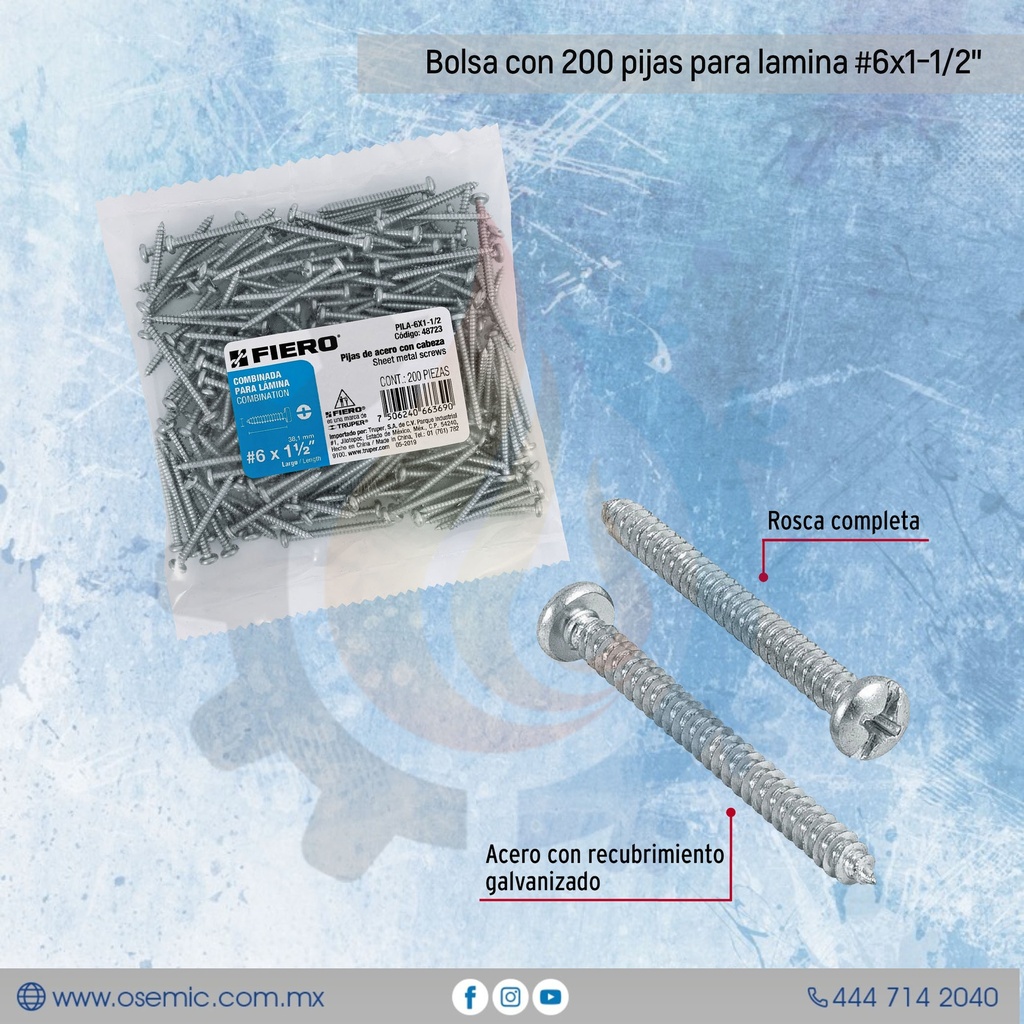Bolsa con 200 pijas para lamina #6x1-1/2"
