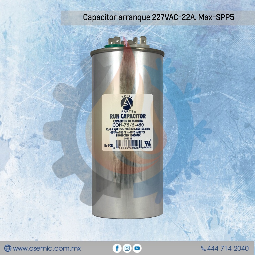 Capacitor 75+5 Mfd Uf 370-450V R