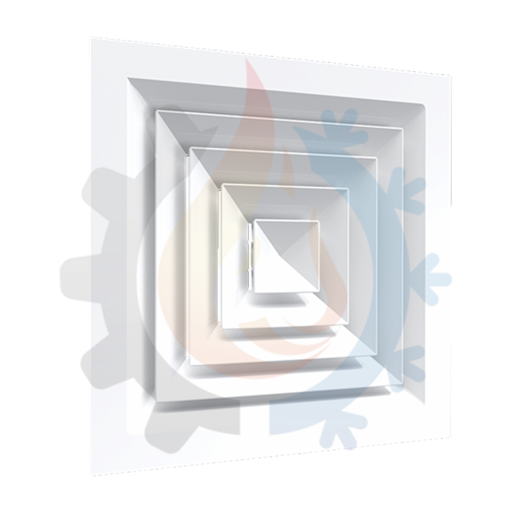 [DIFUSOR 24X24-CR-10] DIFUSOR LOUVER, FABRICADO EN ALUMINIO SFRA-R, PLATO 24X24, CONEXION REDONDA: 10'', PATRON DE AIRE: A=4 VIAS, SIN ACCESORIO MARCO, CON CONTROLDE VOLUMEN CVR, ACABADO: BLANCO