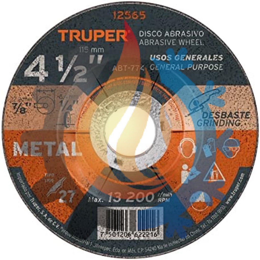 Disco tipo 27 de 4-1/2" x 6.4 mm para desbaste