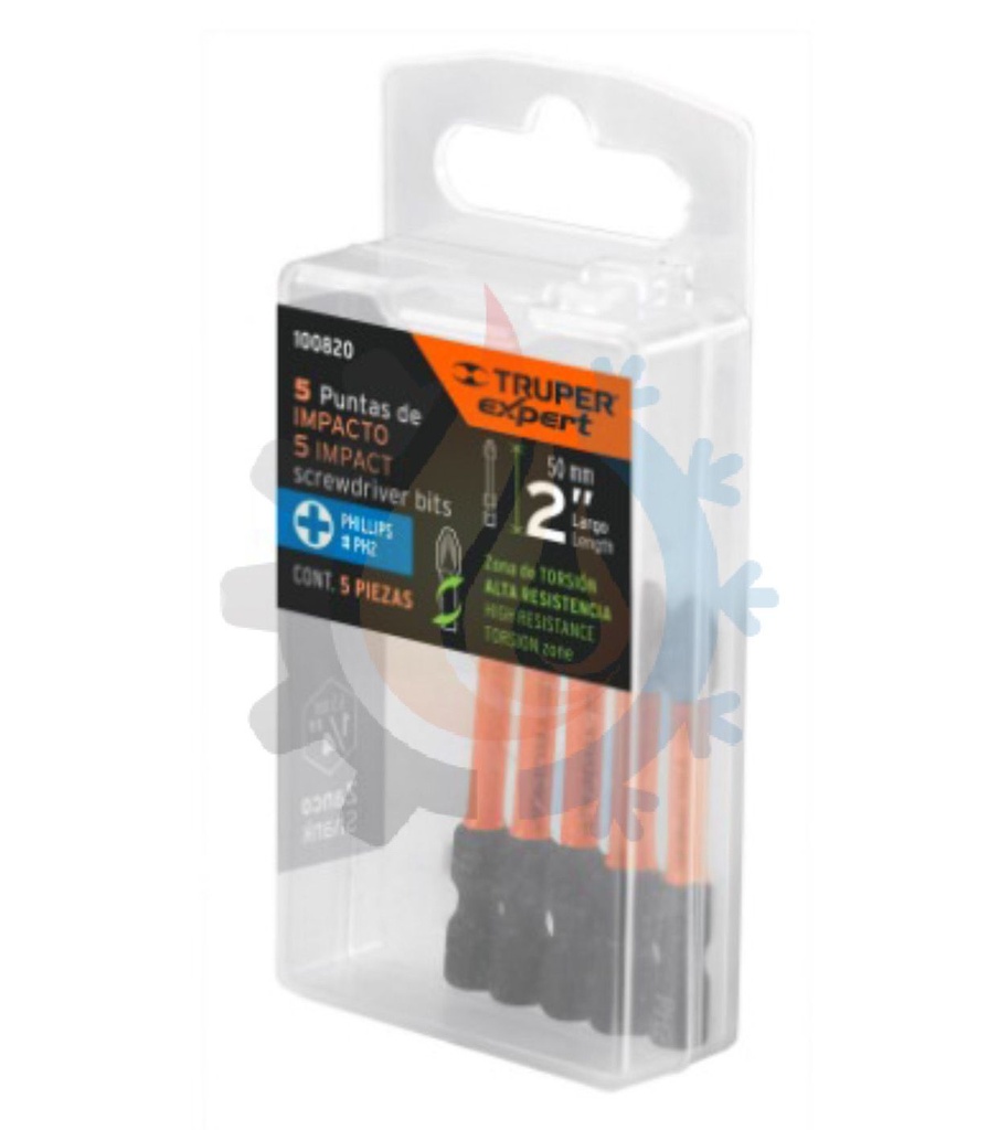 Estuche con 5 puntas de cruz ph2 de impacto largo