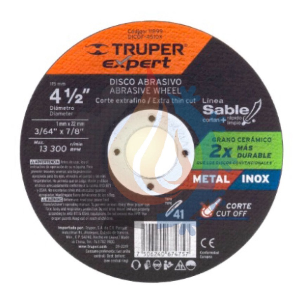 Disco tipo 41 de 4-1/5 x 1mm corte fino de metal
