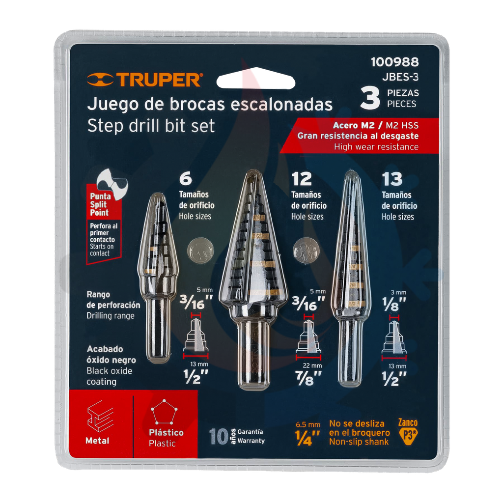 Juego de 3 brocas escalonadas de oxido negro
