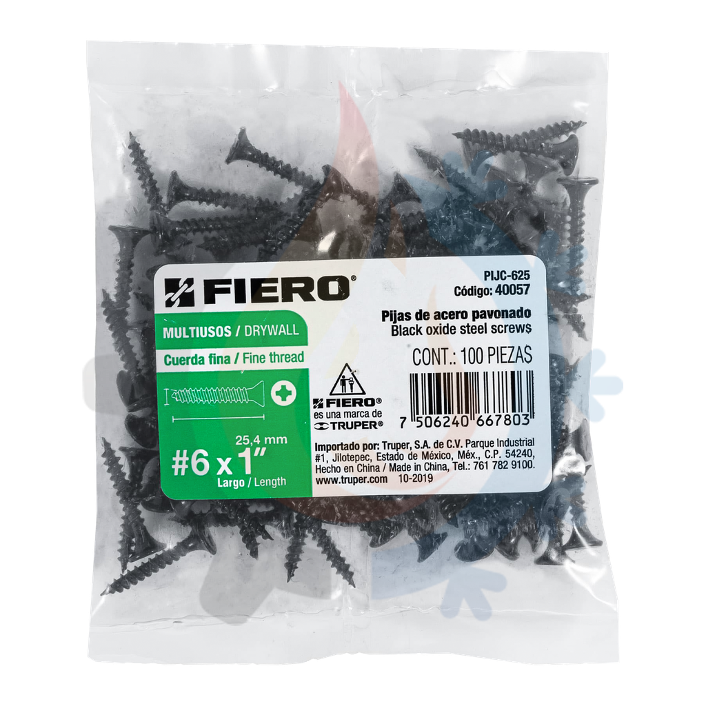 Bolsa con 100 pijas #6 x1" Multiusos Cuerda Fina, Marca: Fiero
