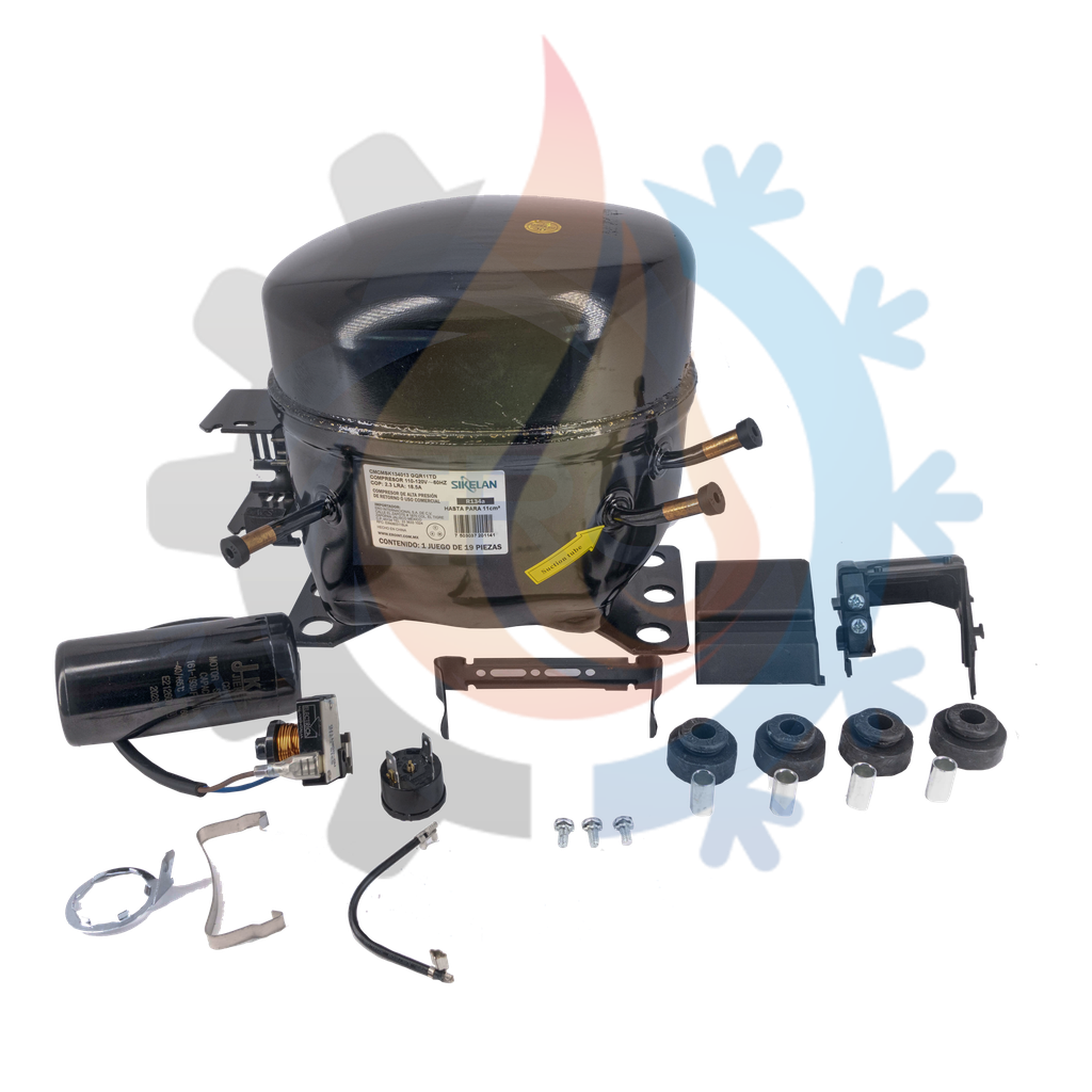 Compresor Para Refrigerador De 1/2 HP, ADW128T6, R134A, 110V/60HZ, LBP, Marca: Sikelan