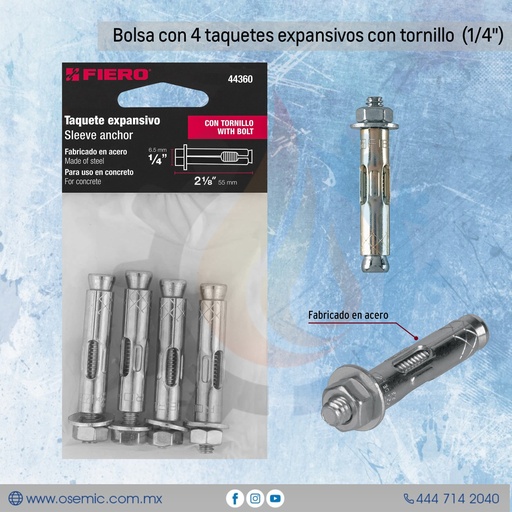 Bolsa con 4 taquetes expansivos con tornillo 