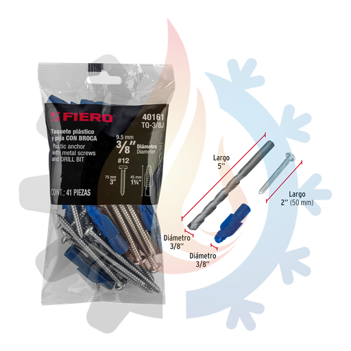 [40161] Kit de 20 taquetes 3/8" con pijas #12 y 1 broca 3/8"