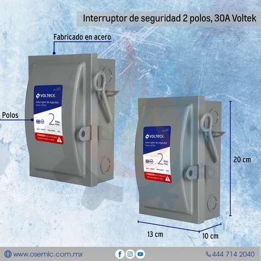 [46020] Interruptor de seguridad 2 polos, 30A Voltek
