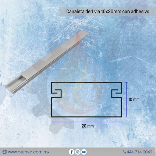 [46284] Canaleta de 1 via 10x20mm con adhesivo