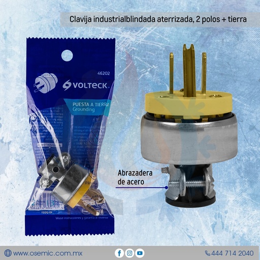 [46202] Clavija industrialblindada aterrizada, 2 polos + tierra