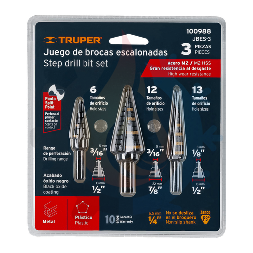 [100988] Juego de 3 brocas escalonadas de oxido negro