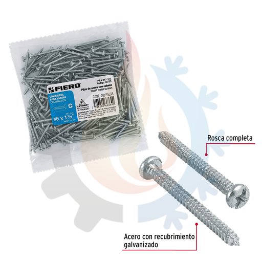[48723] Bolsa con 200 pijas para lamina #6x1-1/2", Marca: Fiero