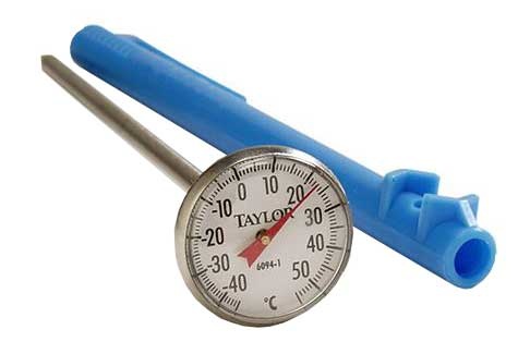 [6094N] Termómetro analógico Taylor, de bolsillo caratula de 1" de diámetro, vástago de 6", rango -40° -50°c grado, estándar, división de escala 1° c""